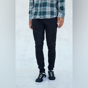 Zara Man Moto Style Black Ribbed Skinny Jeans